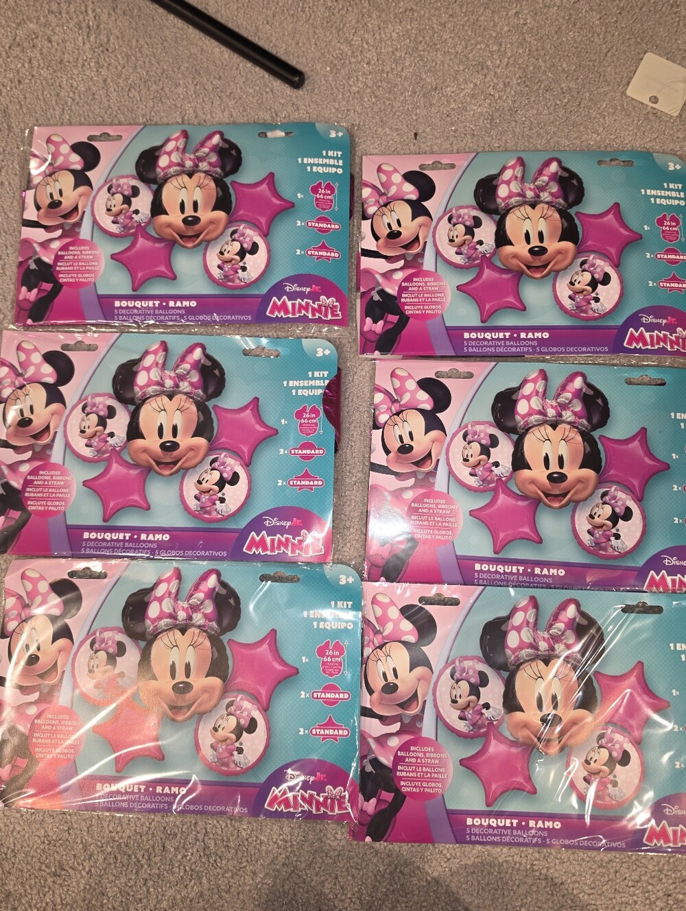 6 Packs Minnie Mouse Pink Balloon Bouquet - Party Decoration $20 Retail
